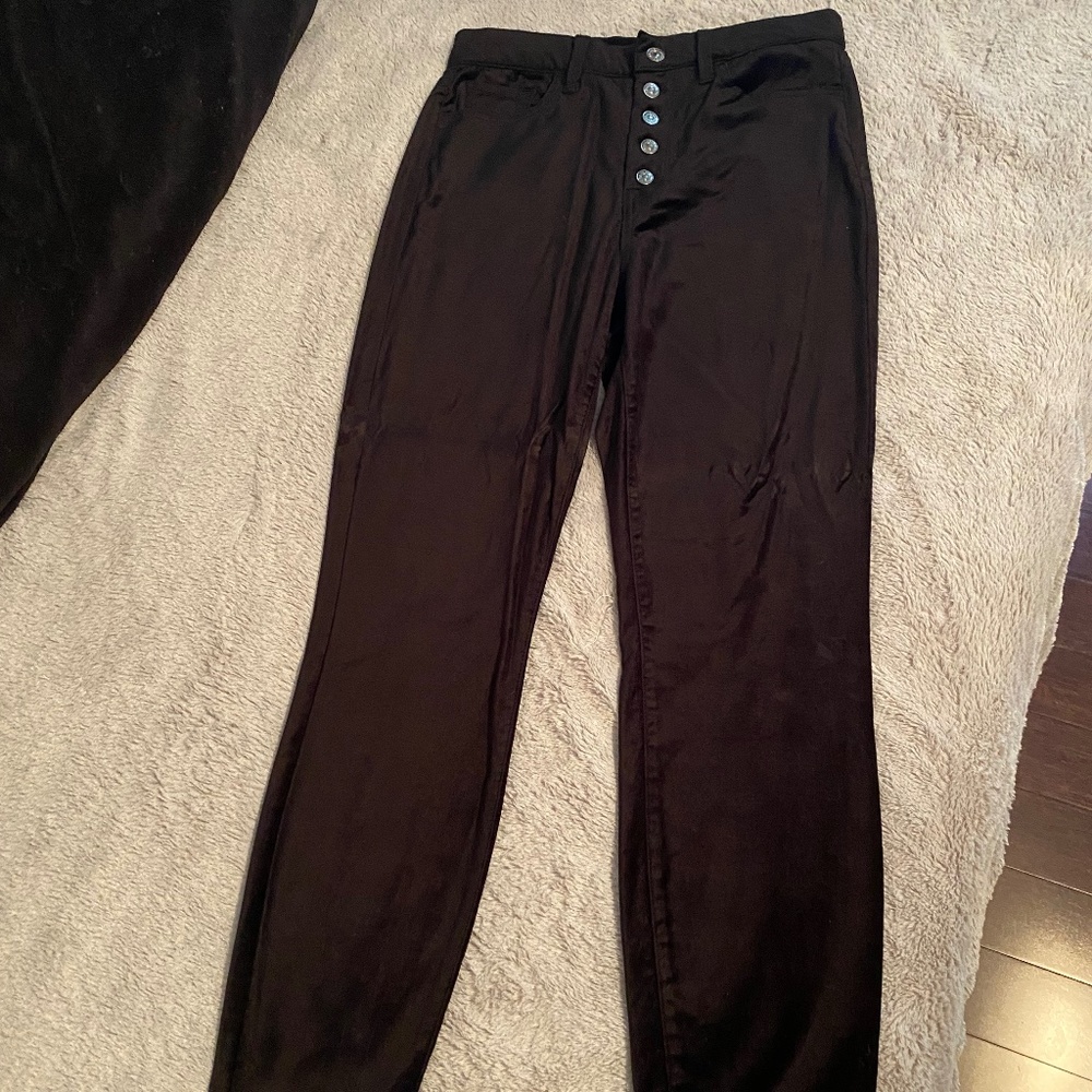 High Wasit Black Velvet Ankle Skinny Jeans with Exposed Button Fly (Size 28)